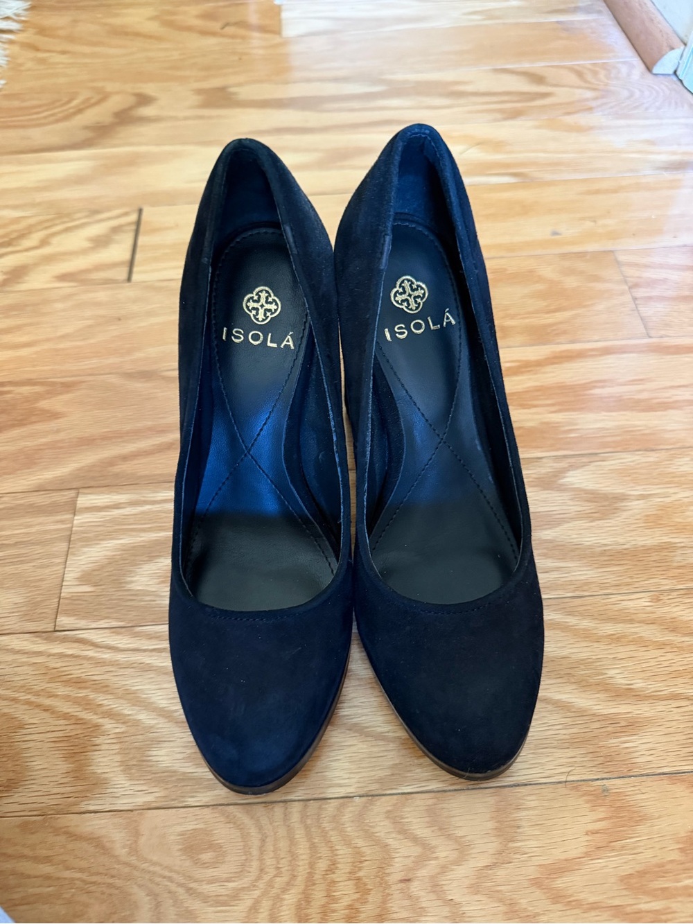 Isola Black Suede Classic Round-Toe Pumps
